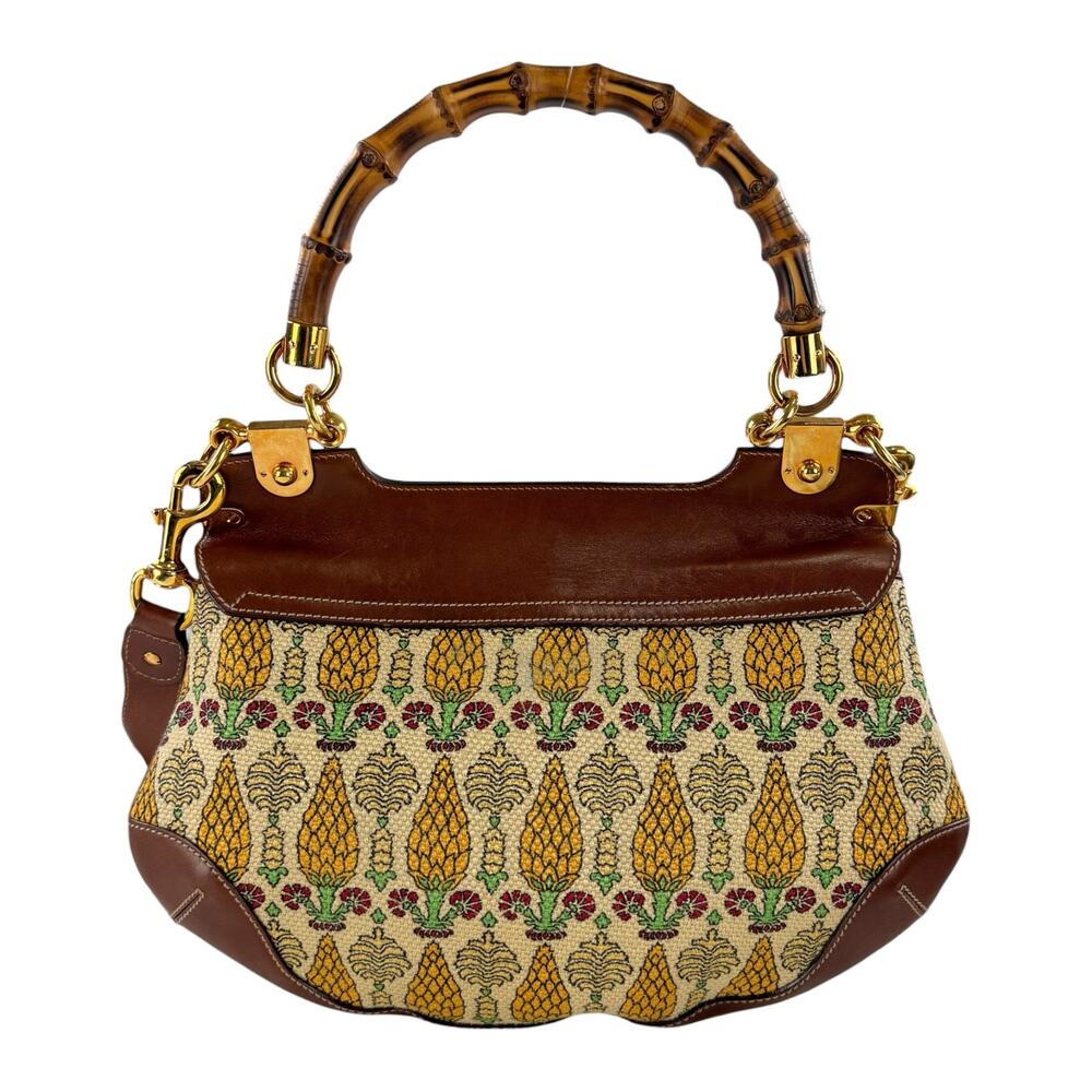 Gucci Brown Leather & Multicolor Tapestry Bamboo-Handle Shoulder Bag - Picture 2 of 16